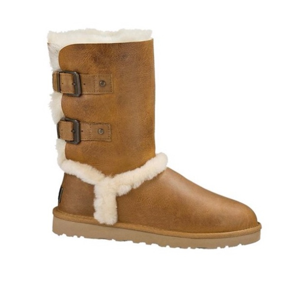 UGG Skylah Vintage Chestnut Leather Sheepskin Buckle Boots